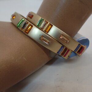 Chicos Goldtone & Bejeweled Clasp Bangle Bracelets 2 Piece Set 7" Wrist